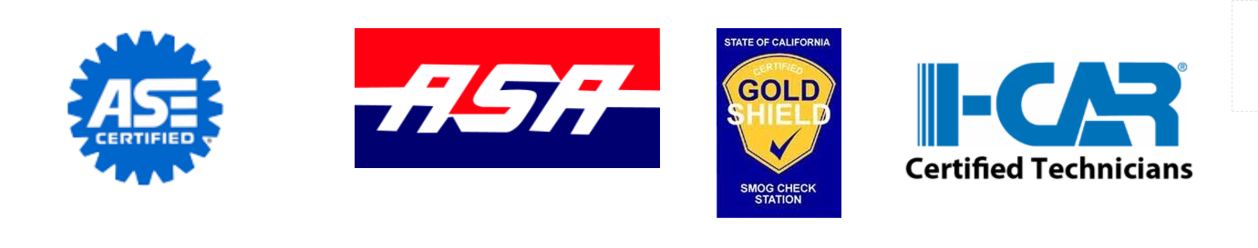 Logos for ASA, ASE, I-CAR, and Gold Shield